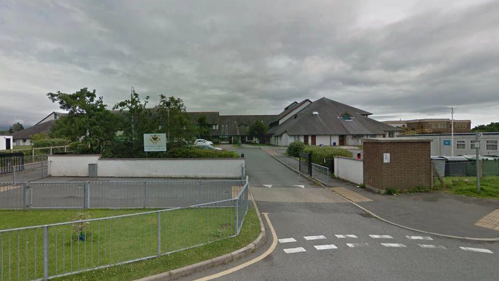 Ysgol Friars in Bangor in full view from outside the school gates