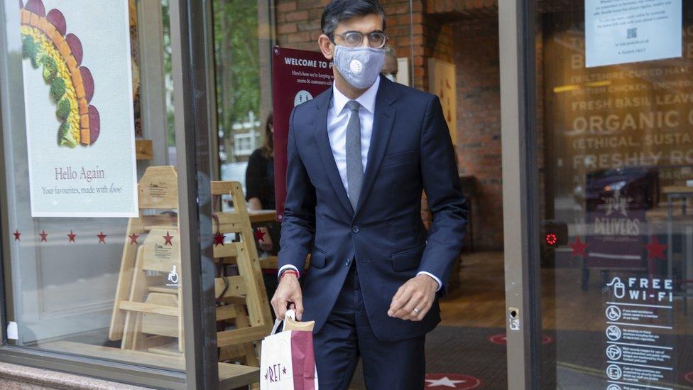 Rishi Sunak wearing a mask buying takeaway food