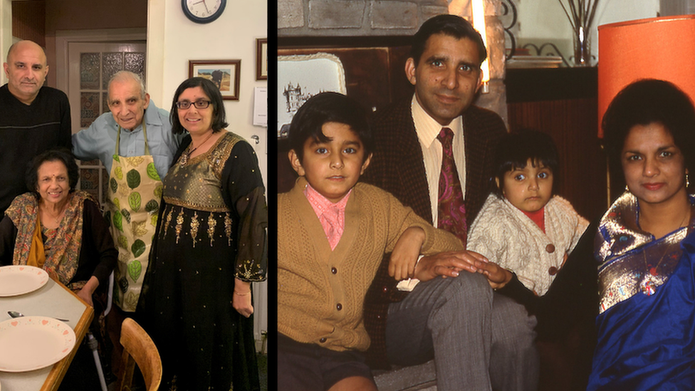 Saroj Lal and her family celebrating Diwali in 2020 (left) and in the 1970s in their Edinburgh home (right)