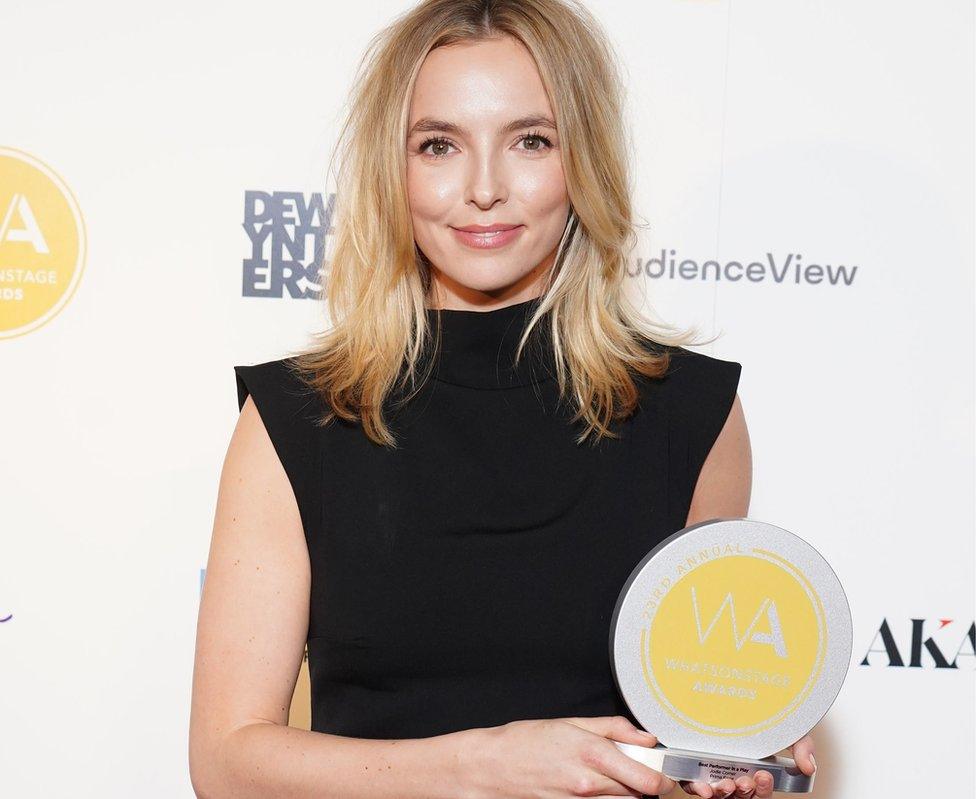 Jodie Comer with her trophy at the WhatsOnStage Awards