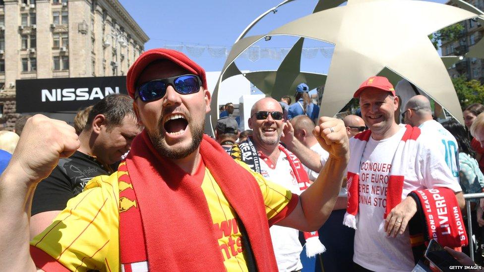 Liverpool fan at the fan zone in Kiev