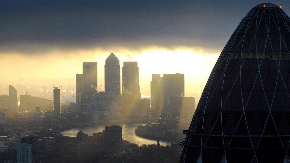 The Gherkin and Canary Wharf, London