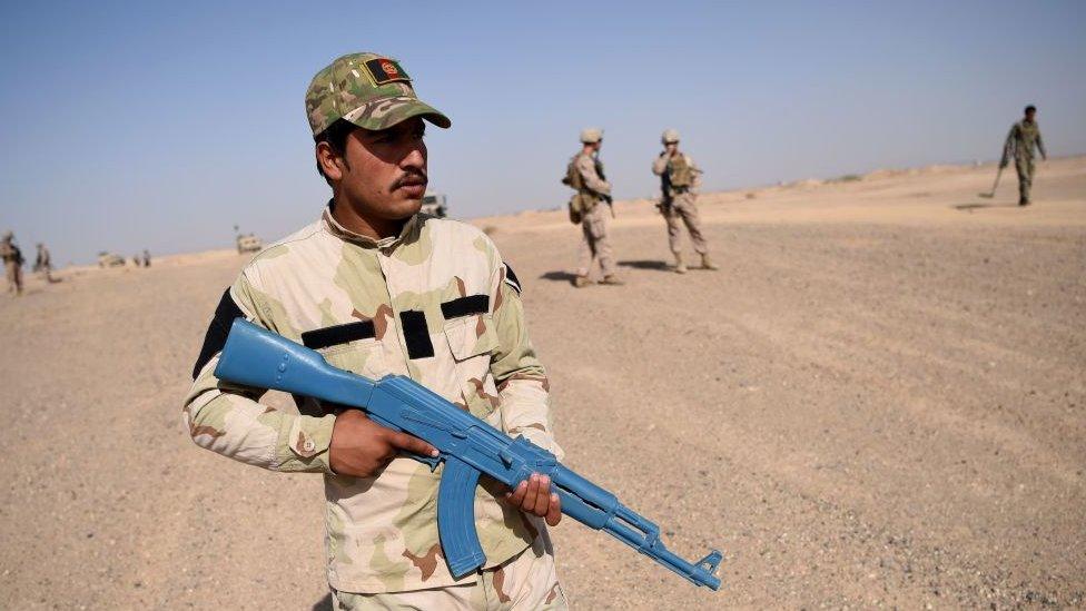 An Afghan soldier participates in a US-led training exercise