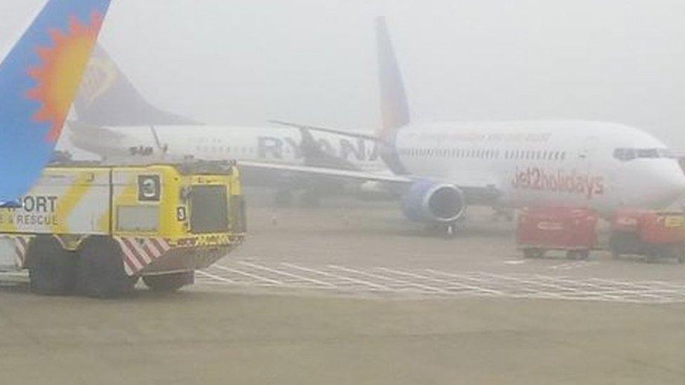 Ryanair plane clips a Jet2 plane at East Midlands Airport