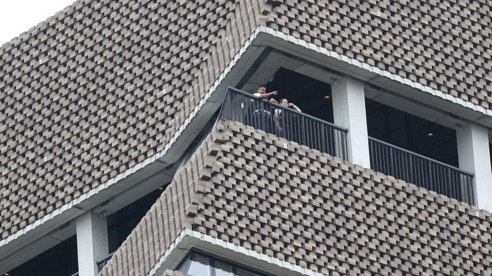 Police officers on viewing platform