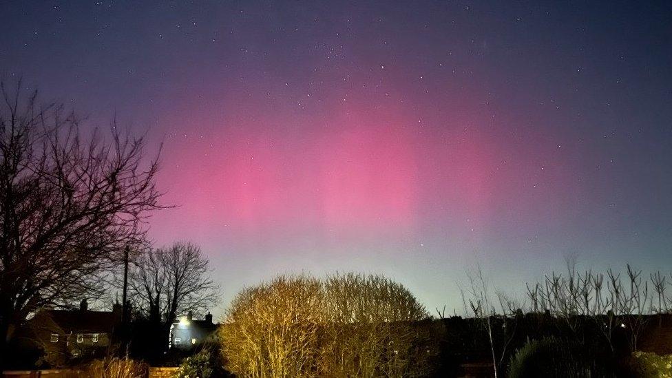 Northern lights photographed near Clare, in Suffolk