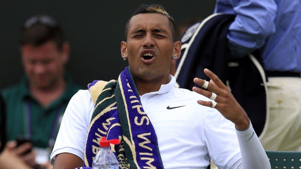 Kyrgios getting annoyed at the umpire at Wimbledon