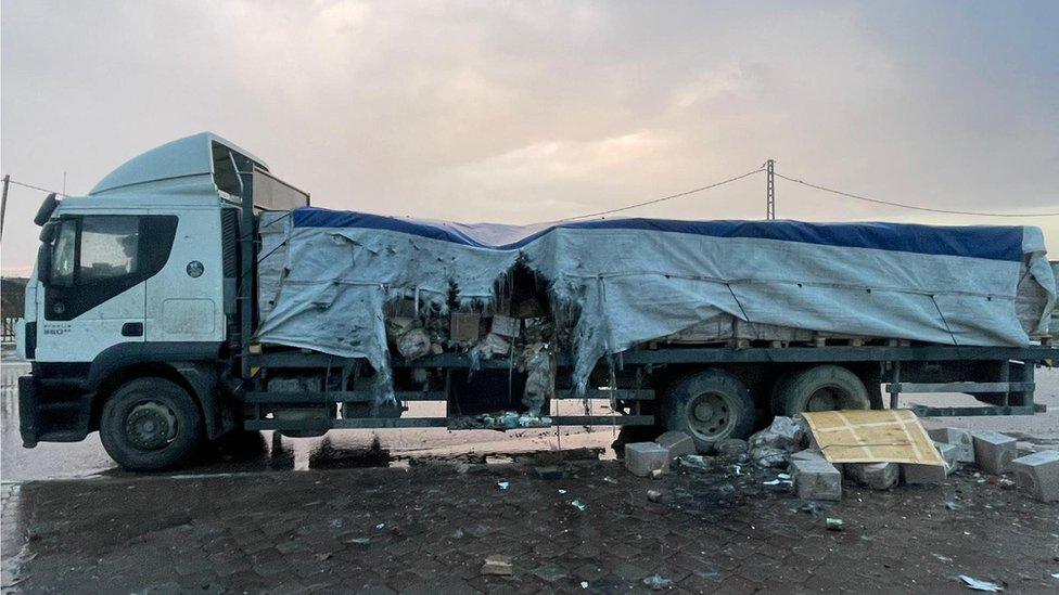 truck that was hit by naval gunfire on 5 Feb