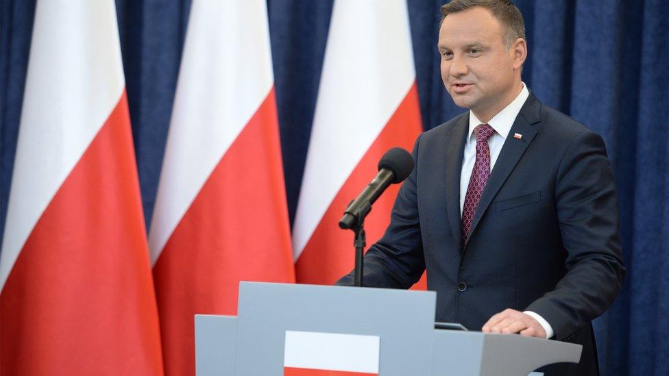 Polish President Andrzej Duda gives a speech on the bill on Poland's Supreme Court at the Presidential Palace in Warsaw, Poland, 18 July 2017