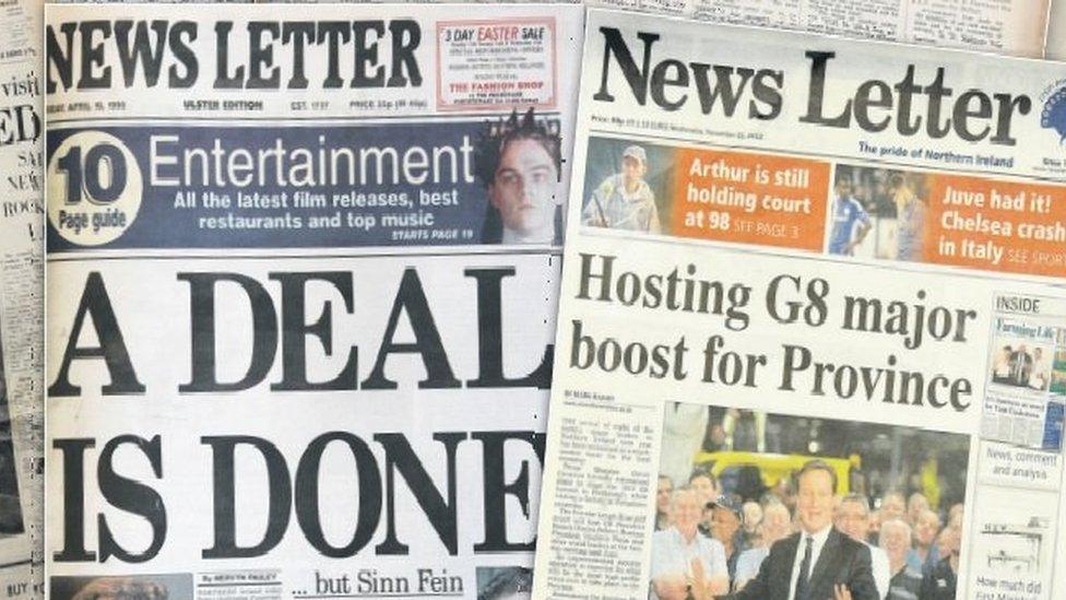 The front cover of two editions of the Belfast News Letter