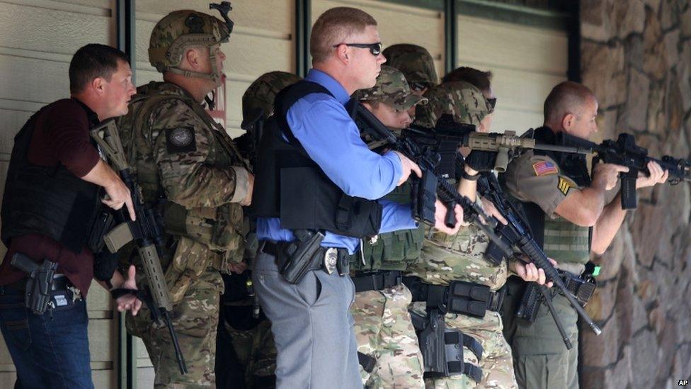 Armed police outside Umpqua Community College in Oregon