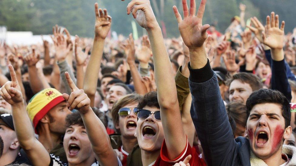 Cardiff fan zone erupts when Ashley Williams scores Wales' first goal