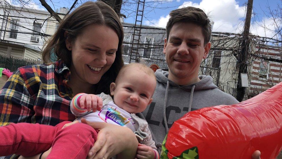 Erika Christensen, her daughter and husband