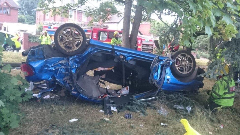 Overturned crashed car