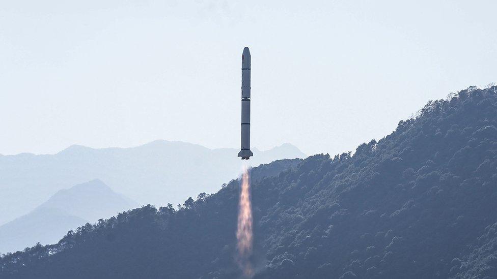 A Long March-2C rocket, carrying the Einstein Probe satellite, lifts off from the Xichang Satellite Launch Centre in Xichang, in southwestern China's Sichuan province on January 9, 2024.