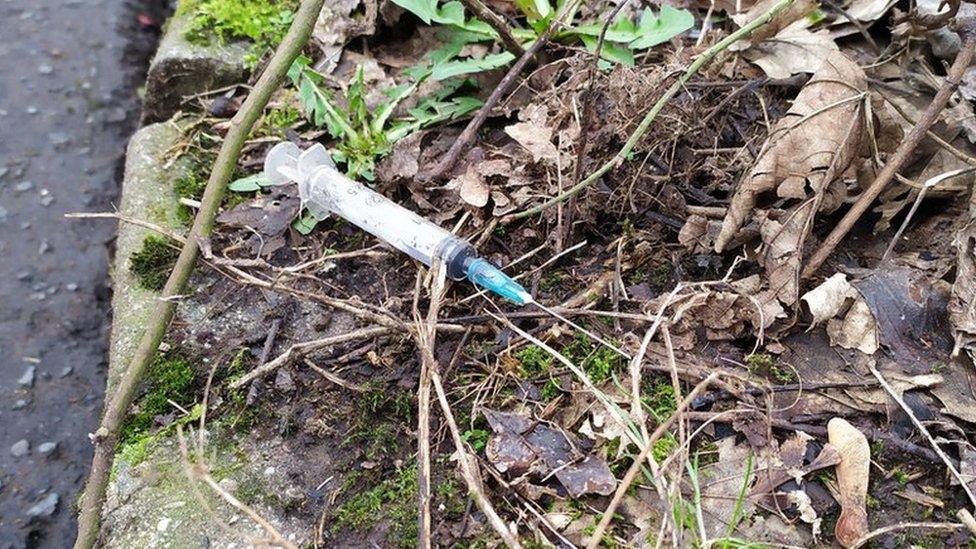 Discard needle in public area