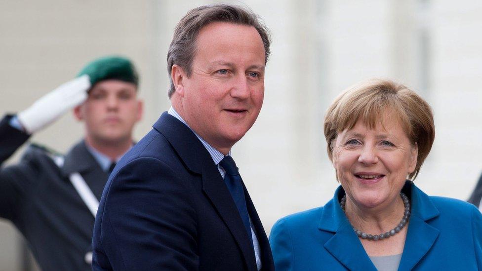 PM David Cameron with Chancellor Merkel, Germany, 25 Apr 16