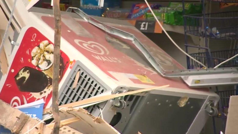 Close-up of McColl's Newsagents in Long Melford after ram-raid
