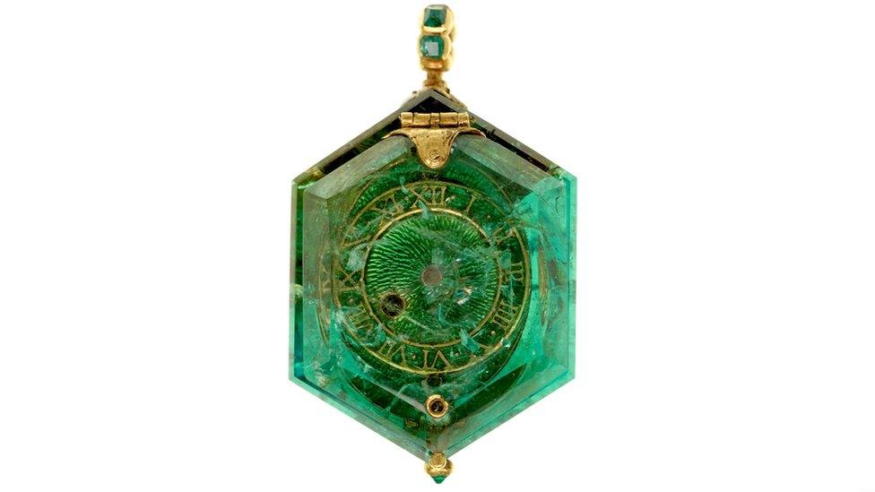 Hexagonal emerald cased verge watch from The Cheapside Hoard