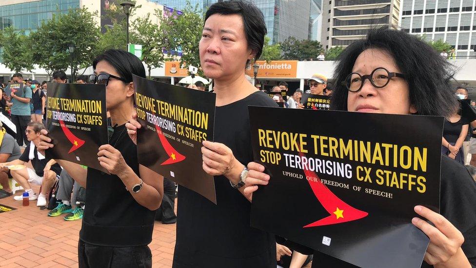 A rally in Hong Kong to support Cathay Pacific workers on 28 August