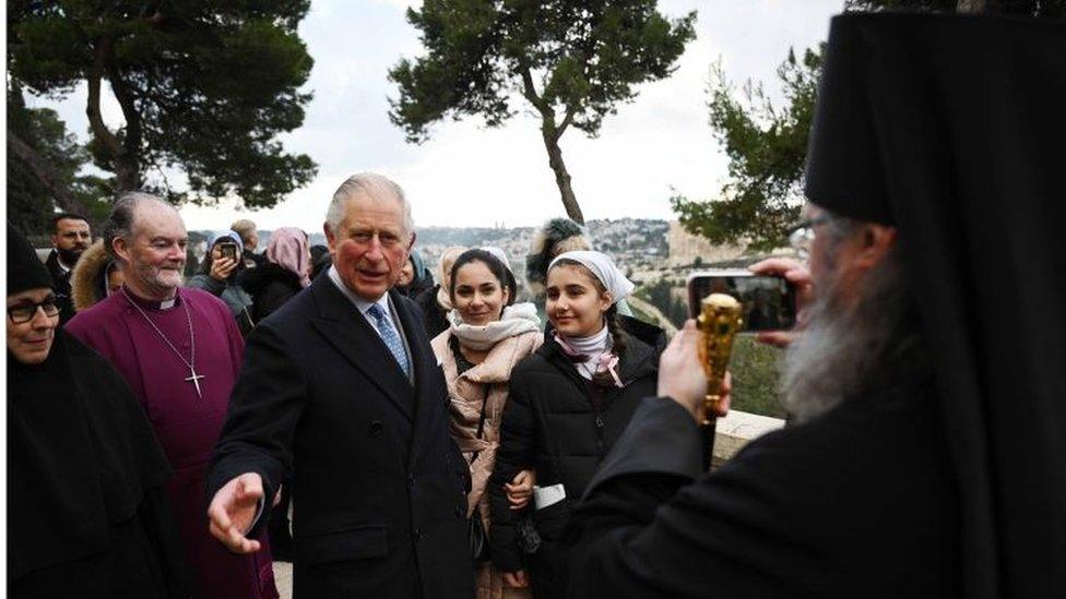 Prince Charles arrives at the Church of Mary Magdalene, where his grandmother is buried