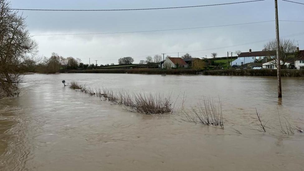 General view of a flooded field in Langport, Someset