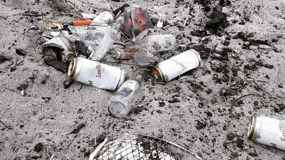 Rubbish left on sand dunes