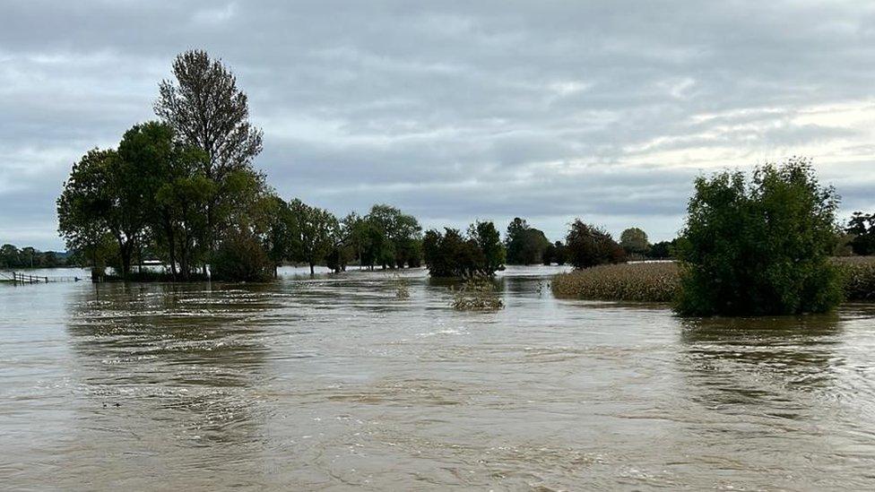 Flooding near Boat House campsite in Llandrinio, Powys