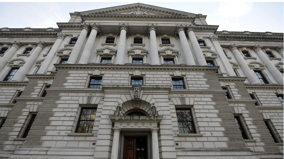 A shot up the facade of the Treasury