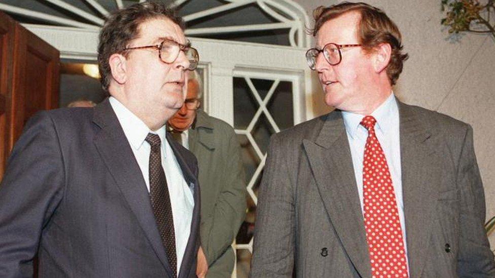 Library file photo dated 4/12/95 of John Hume, leader of the SDLP, Northern Irelands First Minister David Trimble