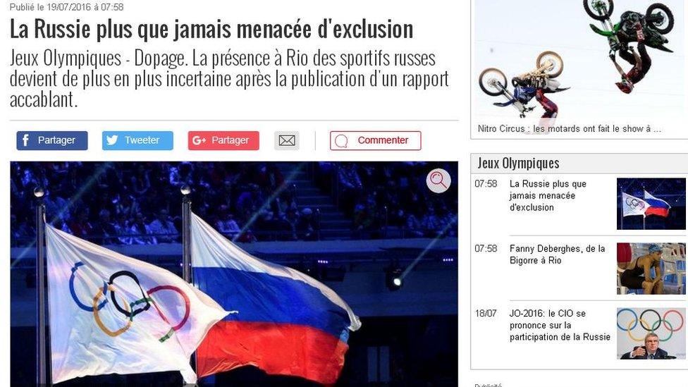 La Depeche article on Russian doping scandal