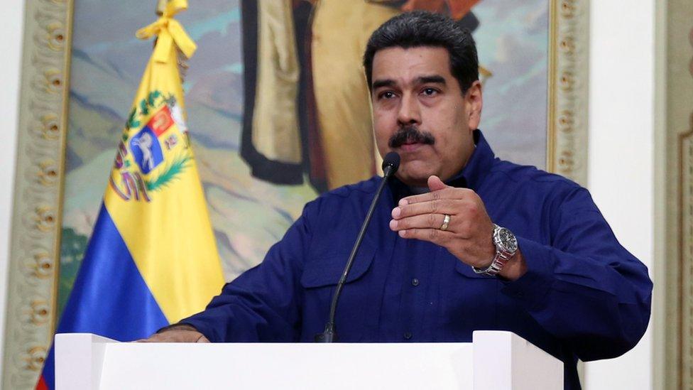 Venezuelan President Nicolás Maduro speaks during a televised address on Monday