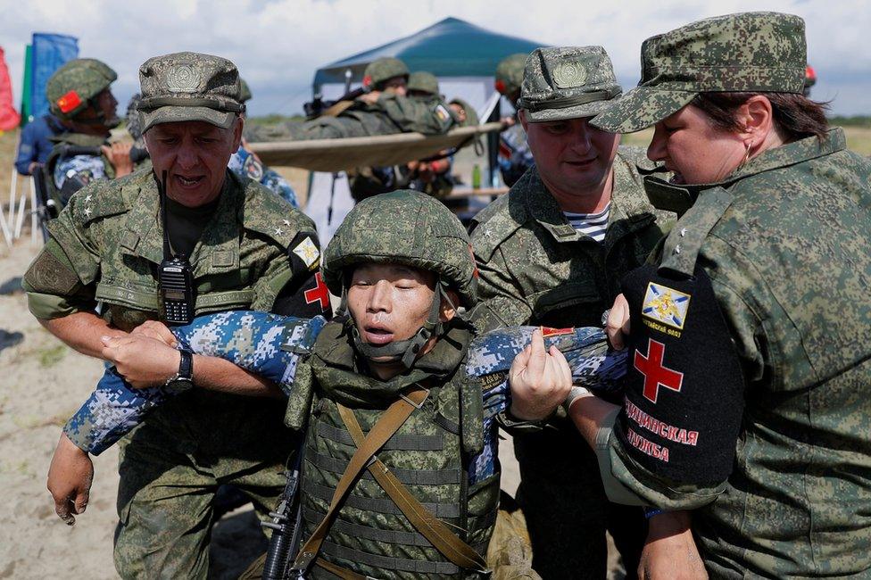 A marine from China takes part in the International Army Games 2019 at the Khmelevka firing ground on the Baltic Sea coast in Kaliningrad Region, Russia August 8, 2019.