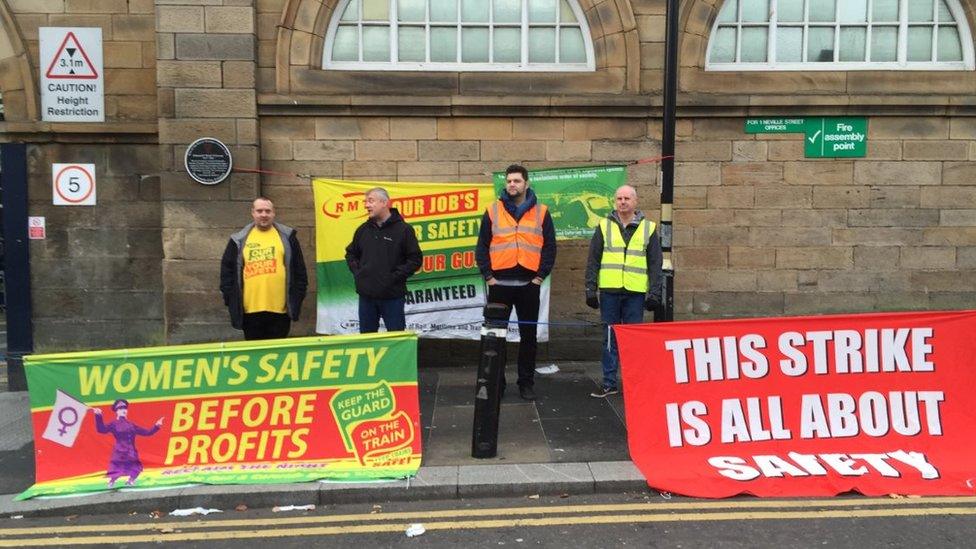 Picket line outside Newcastle Central Station