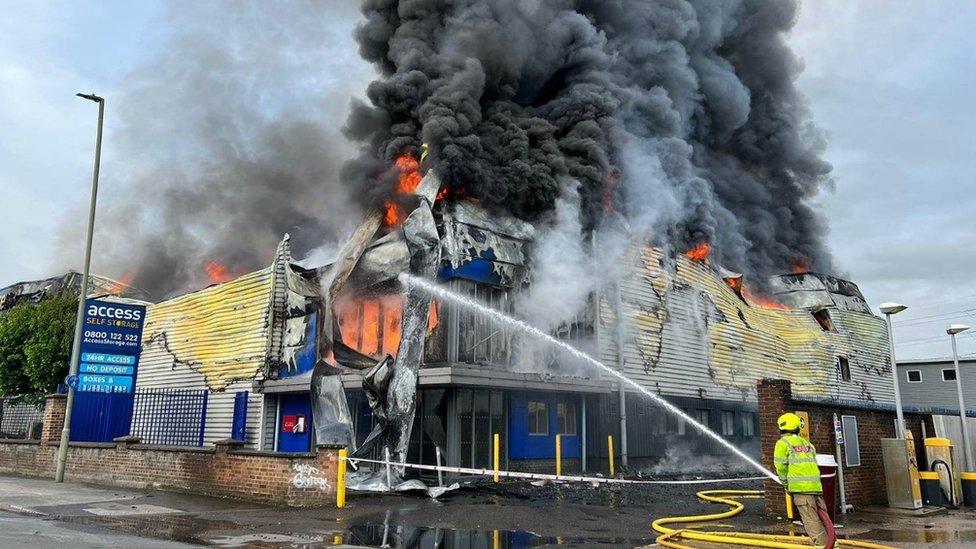 Firefighters tackling the blaze