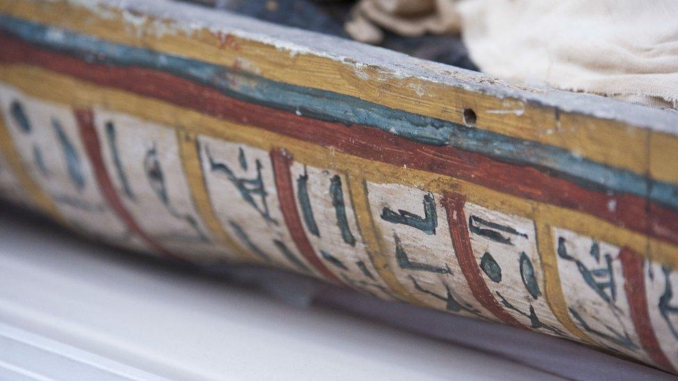 The lower half of the mummy's coffin