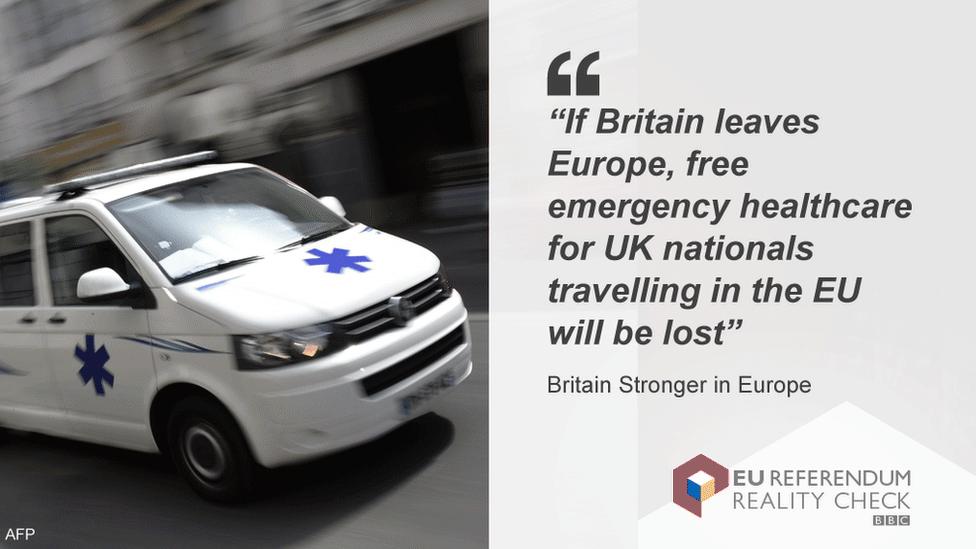 Picture of a French ambulance with the quote: If Britain leaves Europe, free emergency healthcare for EU nationals travelling in the EU will be lost