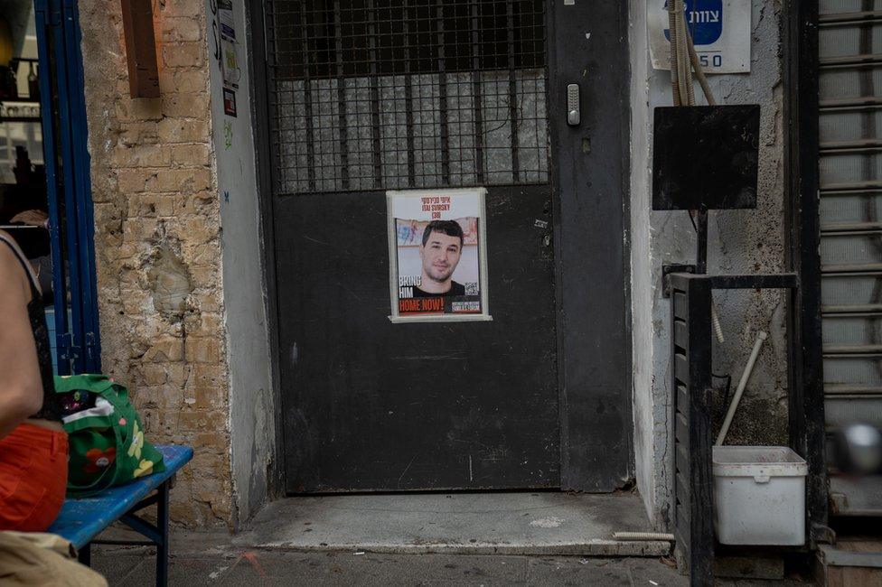 A poster of Naama's cousin Itai in central Tel Aviv. He is believed to be among the hostages in Gaza.