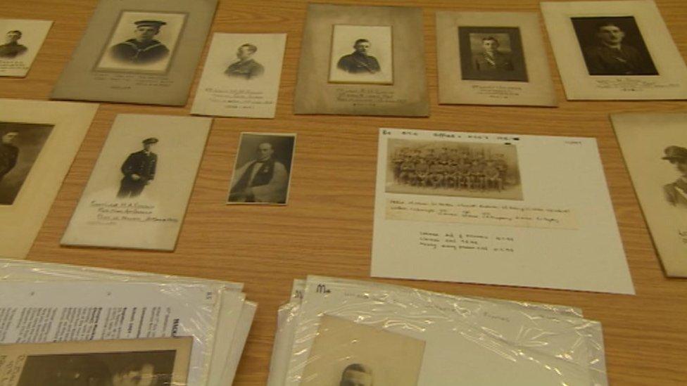 Photographs and cuttings of former pupils who served in the war