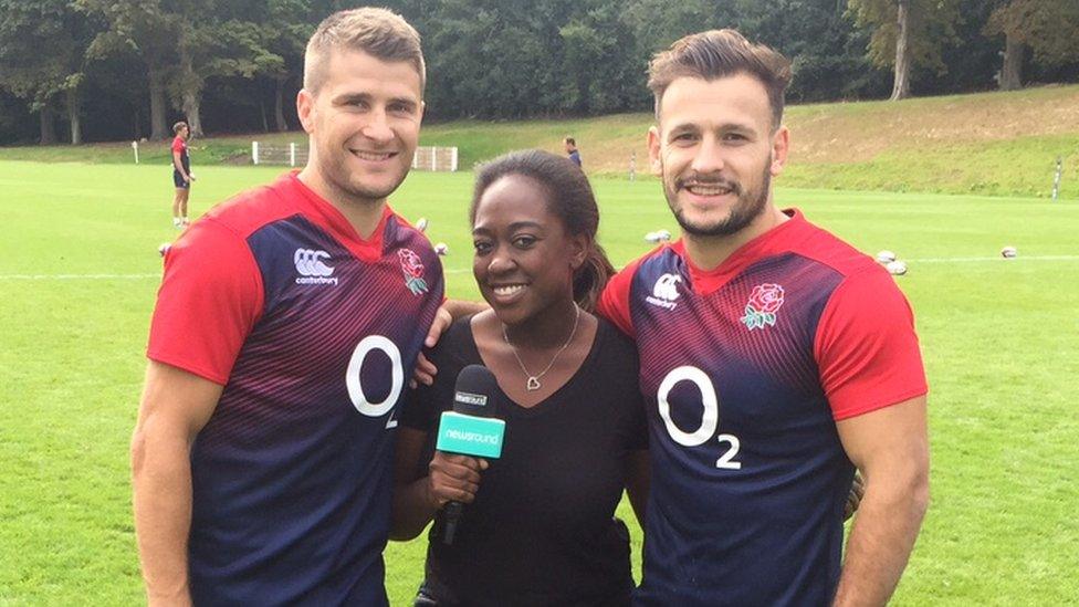 Ayshah with Danny Care (Harlequins) and Richard Wigglesworth (Saracens) two of England's scrum halves