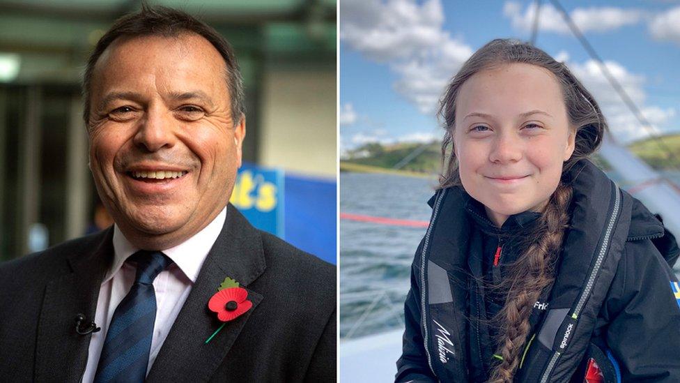 Arron Banks and Greta Thunberg