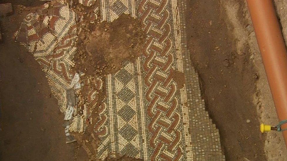 Mosaic during excavation