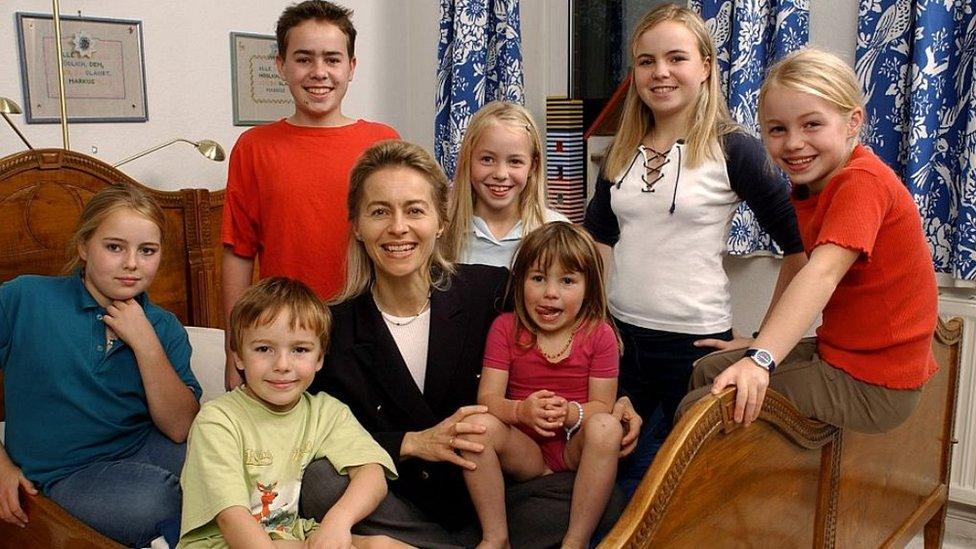 Ursula with her seven children in October 2003