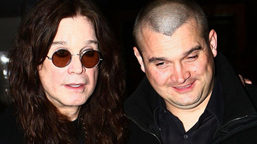 Ozzy Osbourne and his son Louis Osbourne appear on "The Late Late Show" at RTE Studios on October 9, 2009