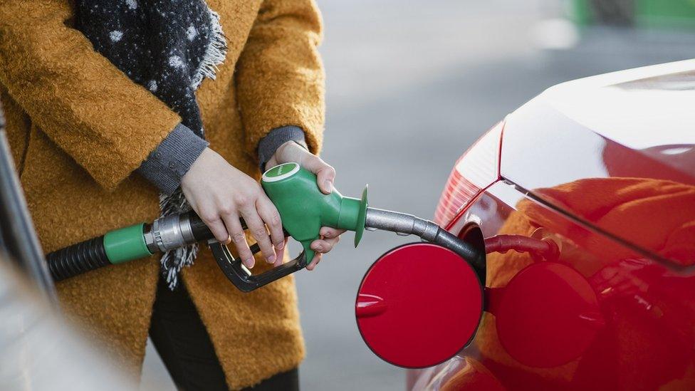 Person filling car with fuel