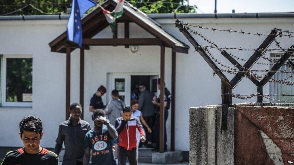 Migrants near a refugee camp in Debrecen, Hungary. Photo: 1 July 2015