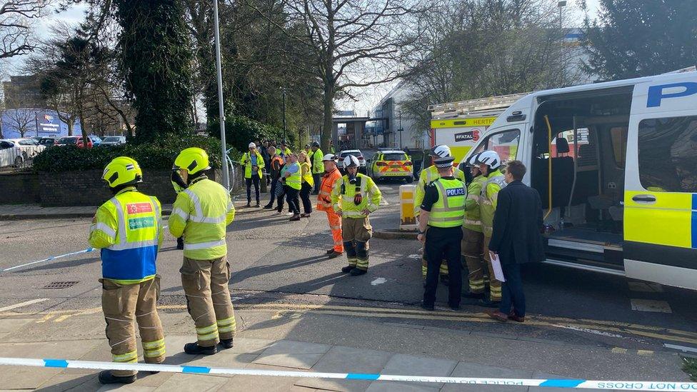 Emergency services at scene of collapsed building in Stevenage