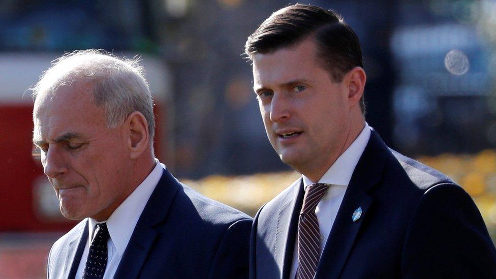 White House Chief of Staff John Kelly (L) and White House Staff Secretary Rob Porter in November 2017