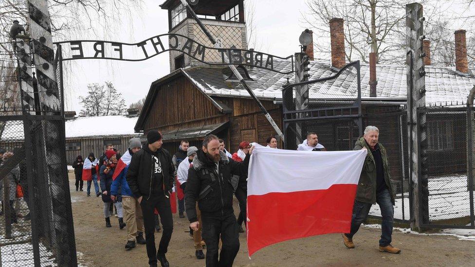 Ultra-nationalists marching at Auschwitz, 27 Jan 19