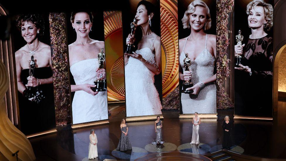 Sally Field, Jennifer Lawrence, Michelle Yeoh, Charlize Theron and Jessica Lange at the 96th Annual Oscars held at Dolby Theatre on March 10, 2024 in Los Angeles, California